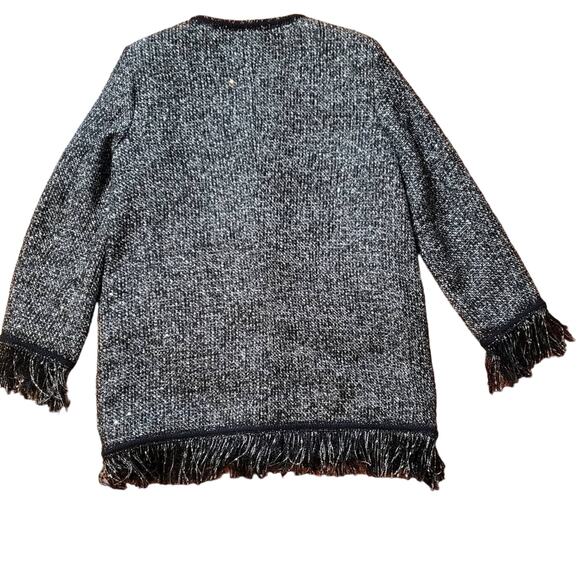 Zara Black metallic Tweed jacket with fringe size XS - Picture 4 of 8